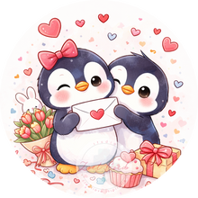 Afbeelding in Gallery-weergave laden, Eetbare prints - Valentijns pinguins 1