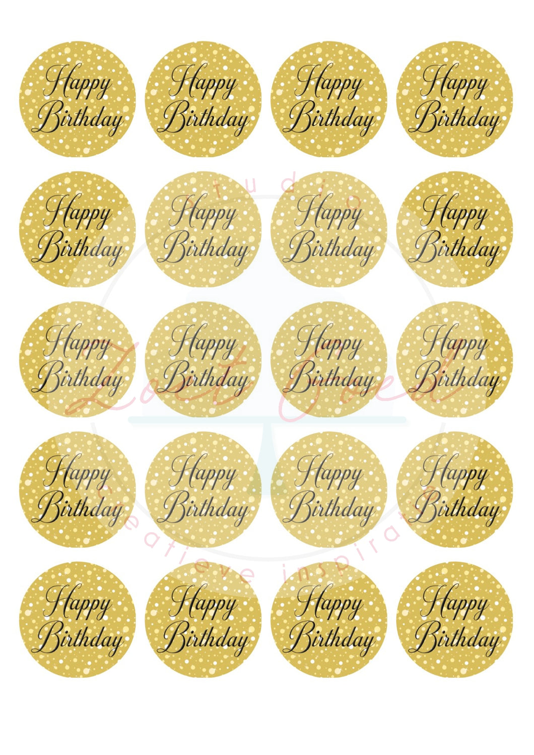 Eetbare prints - Tekst Happy Birthday goud