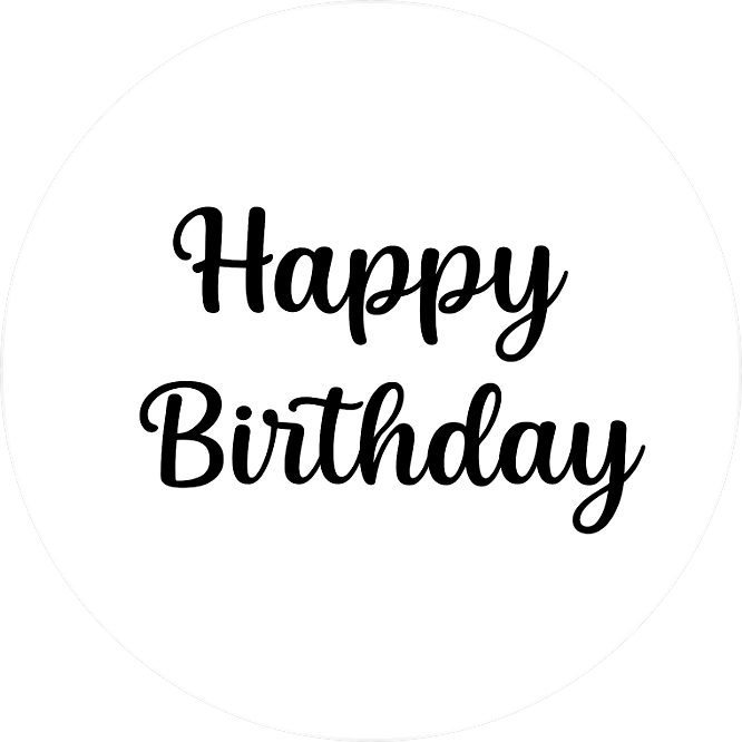 Eetbare prints - Tekst Happy Birthday zwart wit