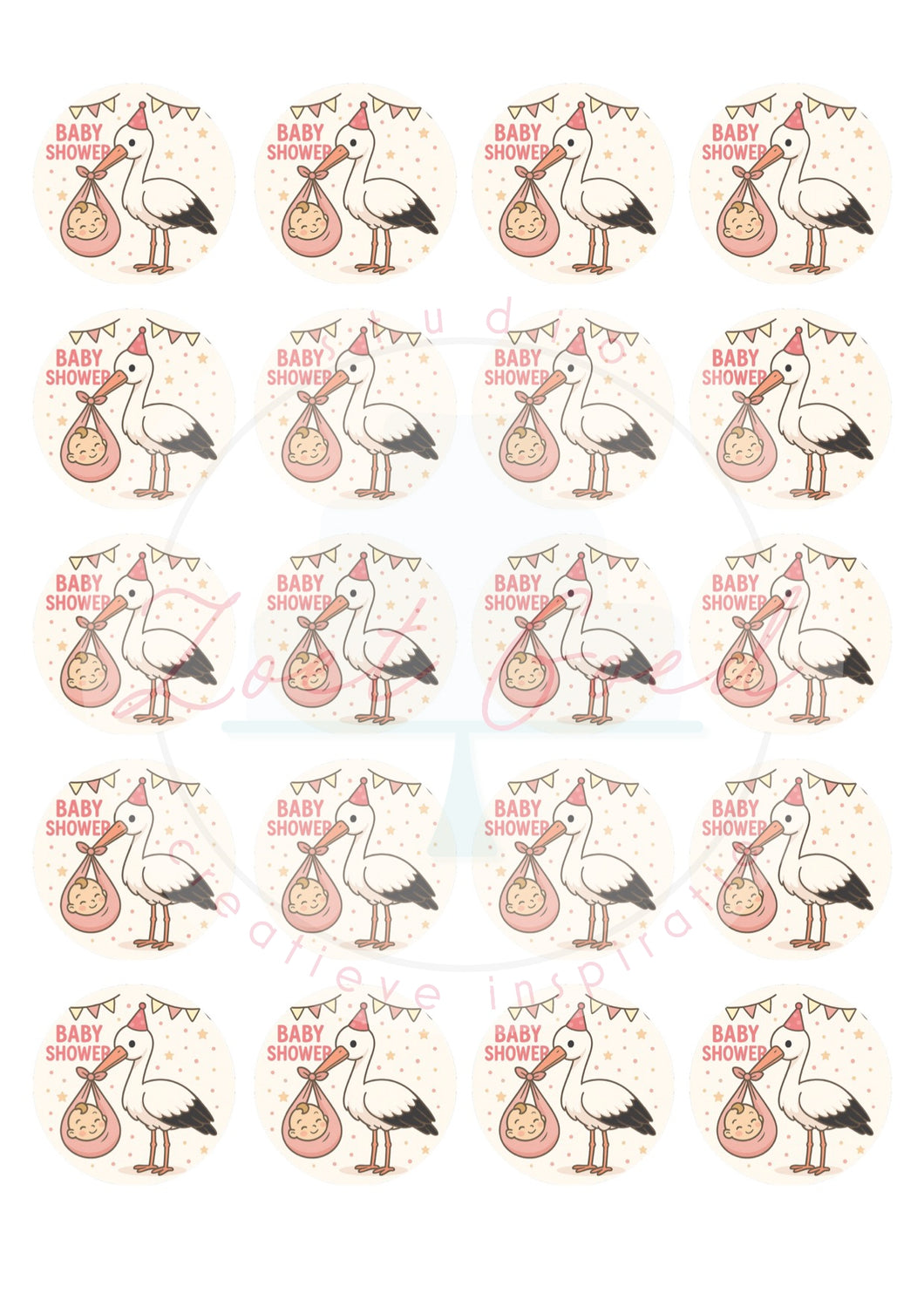 Eetbare prints - Babyshower_ooievaar_pink